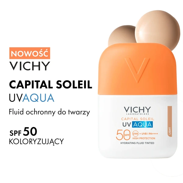 Vichy Capital Soleil UV-Aqua, ochronny fluid nawilżający do twarzy, koloryzujący, SPF 50, 50 ml
