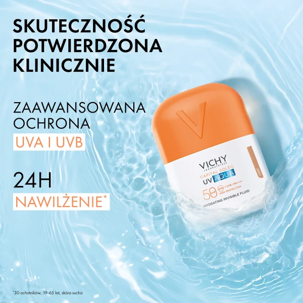 Vichy Capital Soleil UV-Aqua, ochronny fluid nawilżający do twarzy, koloryzujący, SPF 50, 50 ml
