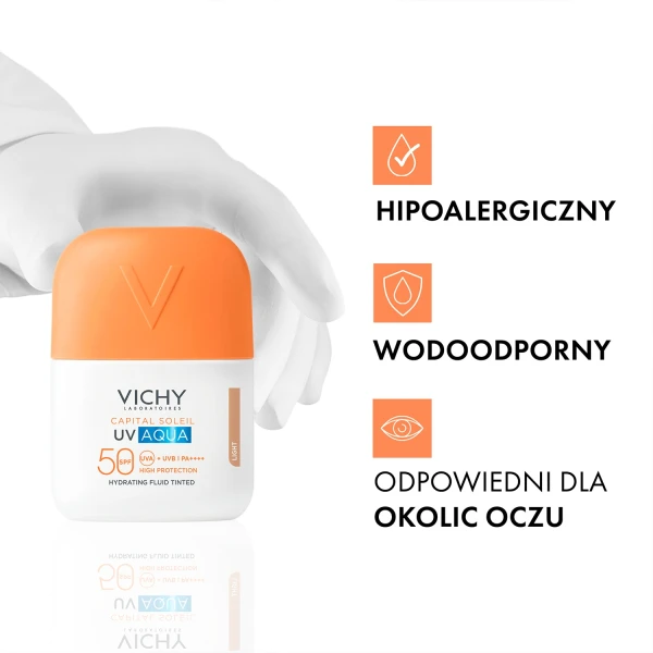 Vichy Capital Soleil UV-Aqua, ochronny fluid nawilżający do twarzy, koloryzujący, SPF 50, 50 ml