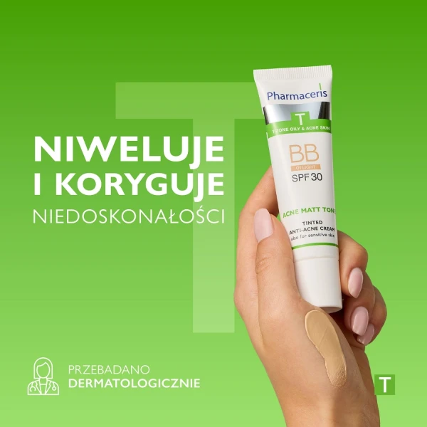 Pharmaceris T Acne Matt Tone BB, tonujący krem przeciwtrądzikowy, 01 light, SPF 30, 30 ml