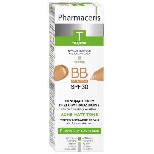 Pharmaceris T Acne Matt Tone BB, tonujący krem przeciwtrądzikowy, 02 natural, SPF 30, 30 ml