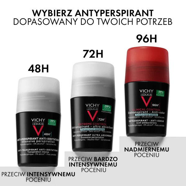 Vichy Homme, antyperspirant roll-on dla mężczyzn, 72-godzinna ochrona, 2 x 50 ml