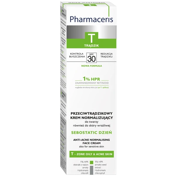 Pharmaceris T T-Zone Oily Skin Sebostatic Day, krem normalizujący przeciwtrądzikowy, SPF 30, 40 ml