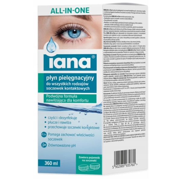 Iana All In One Płyn pielęgnacyjny do soczewek kontaktowych, 360 ml
