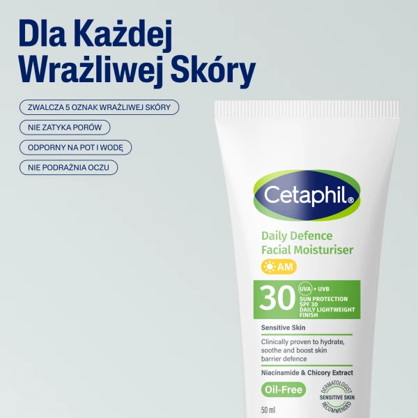 Cetaphil Daily Defence Facial Moisturiser, krem nawilżający na dzień, SPF 30, 50 ml