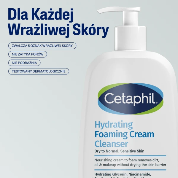 Cetaphil Hydrating Foaming Cream Cleanser, kremowa pianka oczyszczająca do twarzy, 236 ml