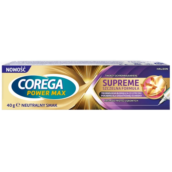 Corega Power Max Supreme Szczelna Formuła, krem mocujący do protez zębowych, 40 g