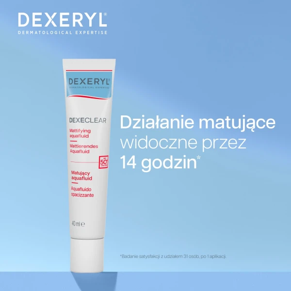 Dexeryl Dexeclear Aquafluid Matifiant Aqua, fluid matujący dla skóry tłustej i skłonnej do trądziku, SPF 50+, 40 ml