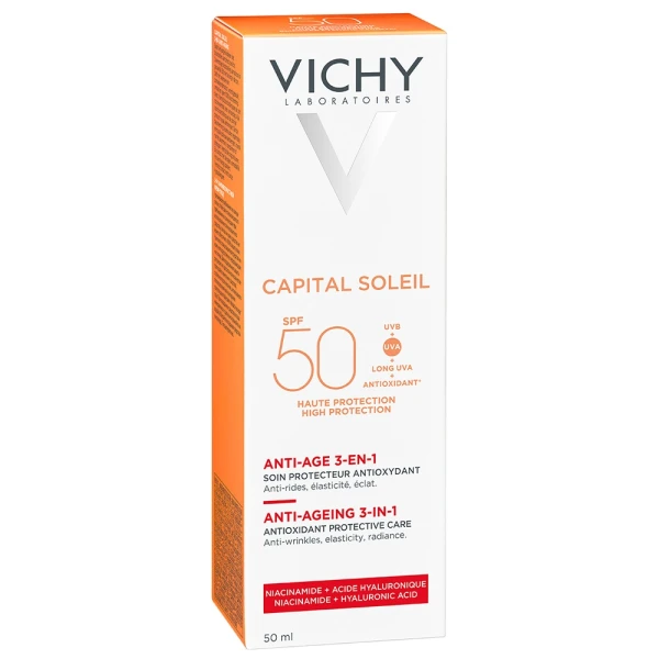 Vichy Capital Soleil, krem przeciwstarzeniowy do twarzy 3w1, SPF 50, 50 ml