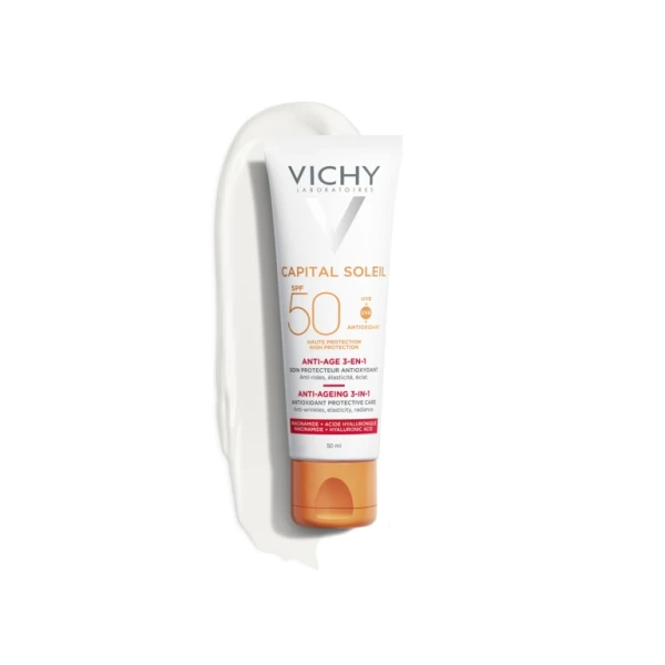 Vichy Capital Soleil, krem przeciwstarzeniowy do twarzy 3w1, SPF 50, 50 ml