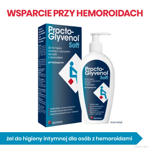 Procto-Glyvenol Soft, żel do higieny intymnej z ruszczykiem dla osób z hemoroidami, 180 ml