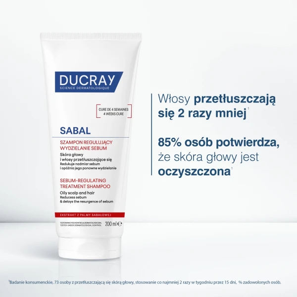 Ducray Sabal, szampon regulujący wydzielanie sebum, 200 ml