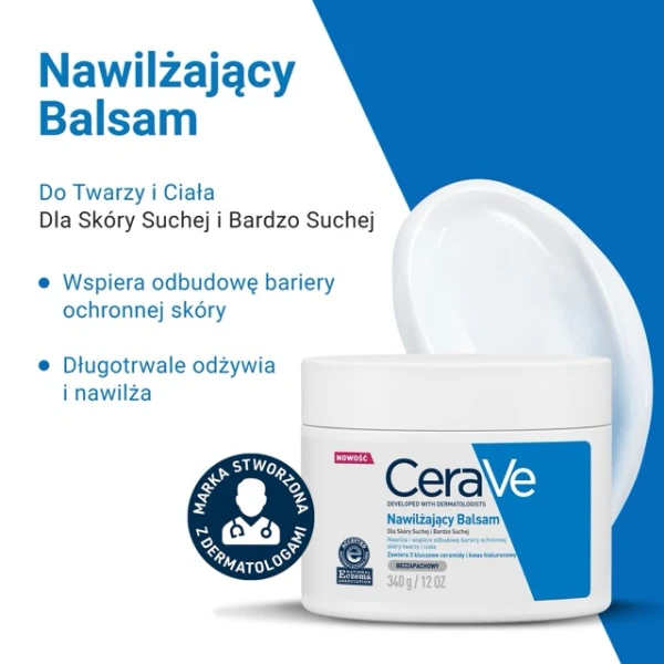 CeraVe, balsam nawilżający do twarzy i ciała z ceramidami, skóra sucha i bardzo sucha, 454 g