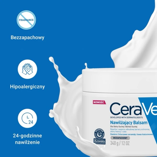 CeraVe, balsam nawilżający do twarzy i ciała z ceramidami, skóra sucha i bardzo sucha, 454 g