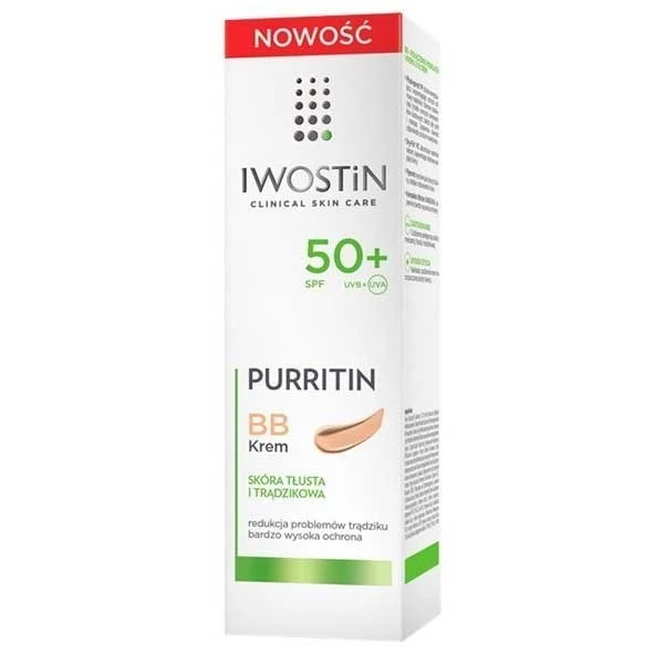 Iwostin Purritin, krem BB, skóra tłusta i trądzikowa, SPF 50+, 30 ml