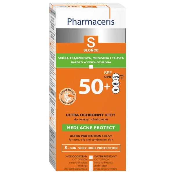 Pharmaceris S Medi Acne Protect SPF50+, Krem ochronny, dla skóry trądzikowej, mieszanej i tłustej, 50 ml