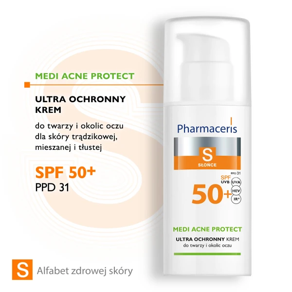 Pharmaceris S Medi Acne Protect SPF50+, Krem ochronny, dla skóry trądzikowej, mieszanej i tłustej, 50 ml