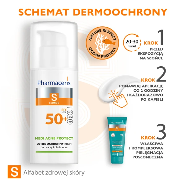 Pharmaceris S Medi Acne Protect SPF50+, Krem ochronny, dla skóry trądzikowej, mieszanej i tłustej, 50 ml