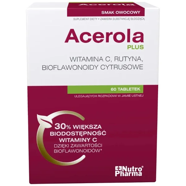 Acerola Plus Witamina C, smak pomarańczowy, 60 tabletek do ssania