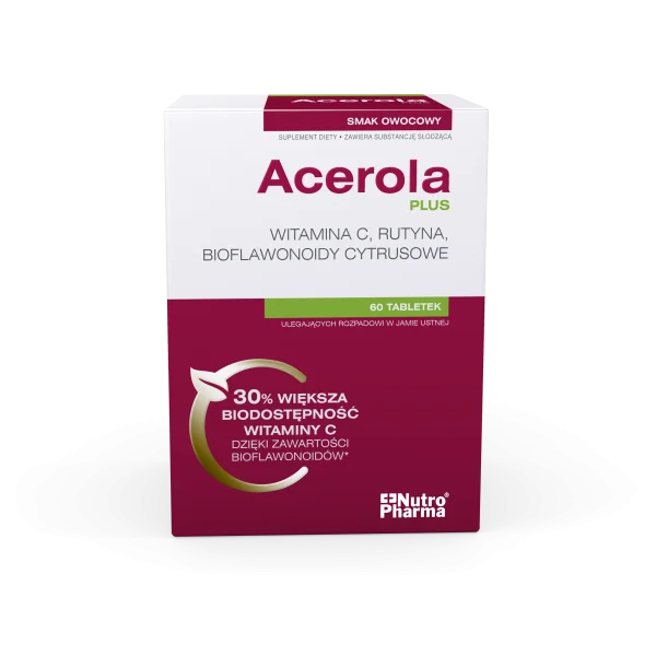 Acerola Plus Witamina C, smak pomarańczowy, 60 tabletek do ssania