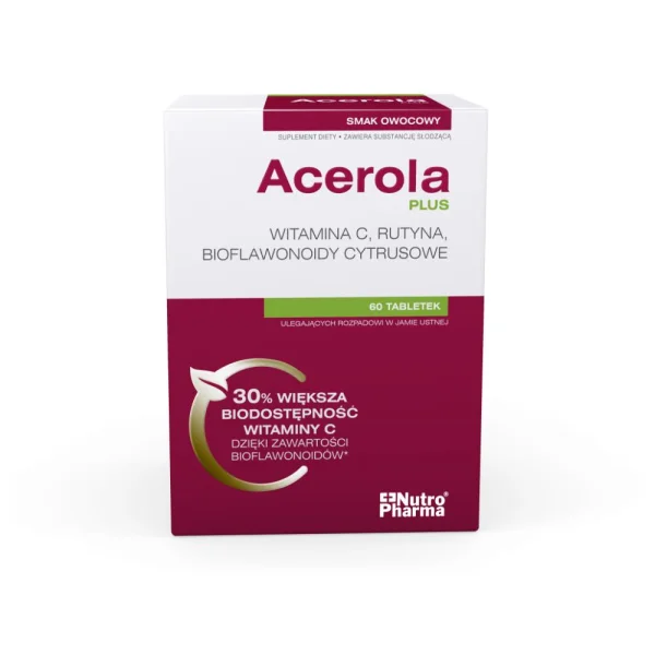 Acerola Plus Witamina C, smak pomarańczowy, 60 tabletek do ssania