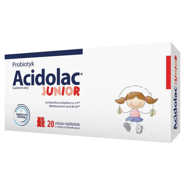 Acidolac Junior, dla dzieci od 3 lat, smak truskawkowy, 20 misio-tabletek