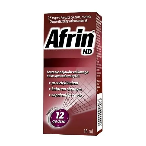 Afrin ND 0,5 mg/ml, aerozol do nosa, roztwór, 15 ml