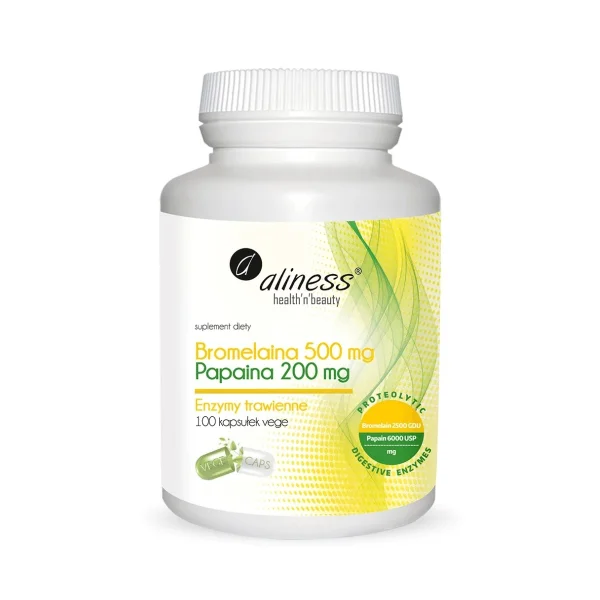 Aliness Bromelaina Papaina, 500 mg + 200 mg, 100 kapsułek