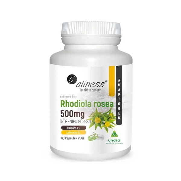 Aliness Rhodiola rosea 500 mg, różeniec górski, 60 kapsułek
