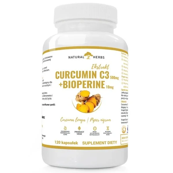 Natural Herbs Ekstrakt Kurkumina + Piperyna 120 kapsułek