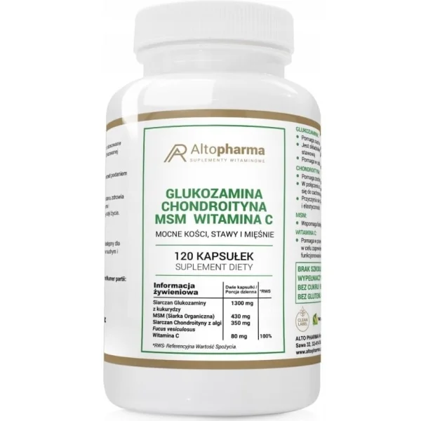 Altopharma Glukozamina + Chondroityna + MSM + Witamina C, 120 kapsułek