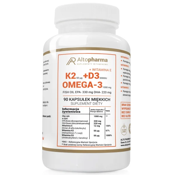 AltoPharma Witamina K2 MK-7 + D3 + Omega, 90 kapsułek