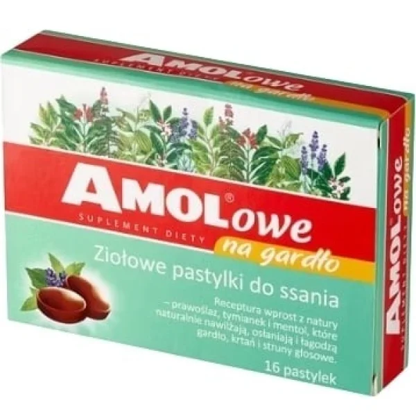 AMOLowe na gardło, ziołowe pastylki do ssania, 16 pastylek