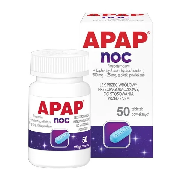 Apap Noc 500 mg + 25 mg, 50 tabletek powlekanych