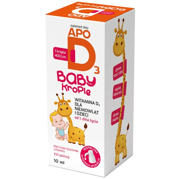ApoD3 Baby Krople, witamina D3 400 j.m. dla niemowląt i dzieci od 1 dnia życia, 10 ml