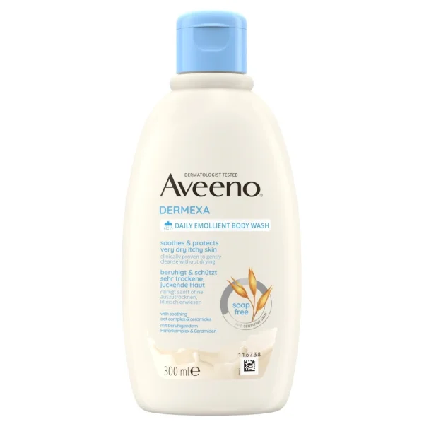 Aveeno Dermexa, żel emolientowy do mycia ciała, do swędzącej skóry, 300 ml