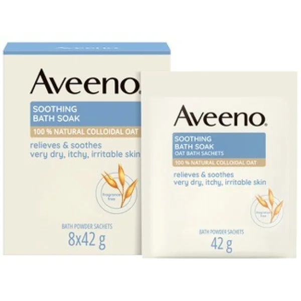 Aveeno, puder kojący do kąpieli, 8 saszetek x 42 g