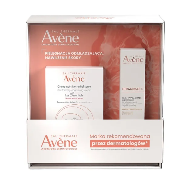 Zestaw Avene, Les Essentiels, odżywczy krem rewitalizujący o bogatej konsystencji, 50 ml + Dermabsolu, krem wypełniający kontur oka, 15 ml