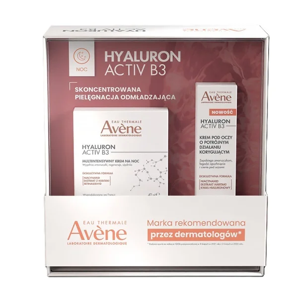 Zestaw Avene Hyaluron Activ B3 na noc, multi intensywny krem na noc, 40 ml + krem pod oczy o potrójnym działaniu korygującym, 15 ml