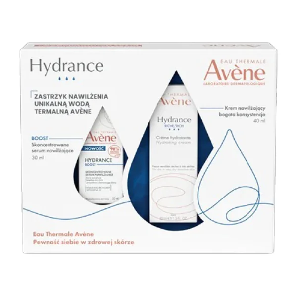 Zestaw Avene Hydrance Zastrzyk Nawilżenia, Krem nawilżający, 40 ml + Serum nawilżające, 30 ml