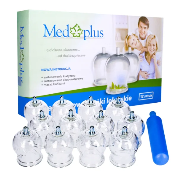 Med Plus, bańki lekarskie, bezogniowe, 12 sztuk + pompka
