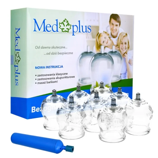 Med Plus, bańki lekarskie, bezogniowe, 8 sztuk + pompka