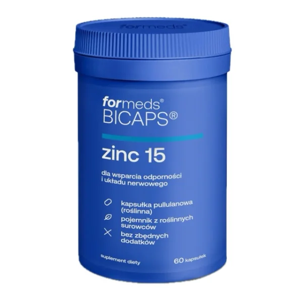 ForMeds BICAPS Zinc 15, cytrynian cynku dla wsparcia odporności i układu nerwowego, 60 kapsułek