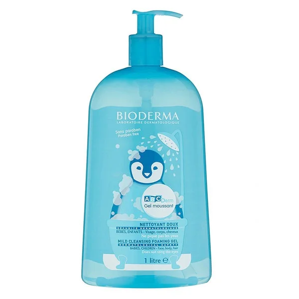 Bioderma ABCDerm Gel Moussant, łagodny żel myjący dla niemowląt i dzieci, do włosów i ciała, 1 L