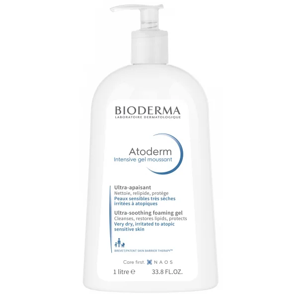 Bioderma Atoderm Intensive, delikatnie oczyszczający żel, redukujący swędzenie skóry, 1 l