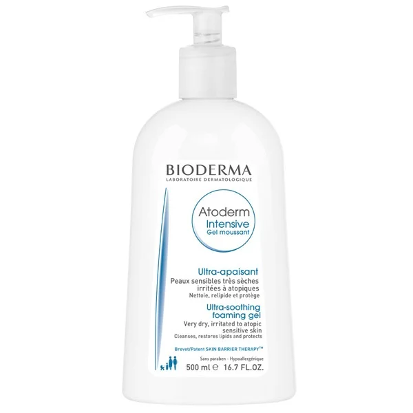 Bioderma Atoderm Intensive Gel Moussant, delikatnie oczyszczający żel, redukujący swędzenie skóry, bez mydła, 500 ml