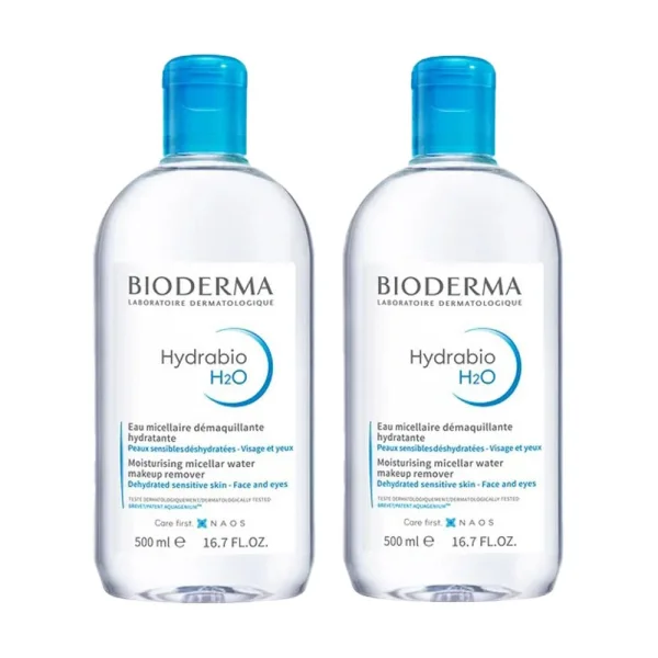 Bioderma Hydrabio H2O, nawilżający płyn micelarny do demakijażu, skóra odwodniona, 2 x 500 ml