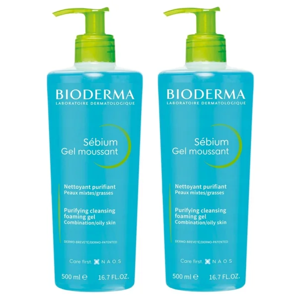 Bioderma Sebium Gel Moussant, antybakteryjny żel do mycia twarzy, 2 x 500 ml
