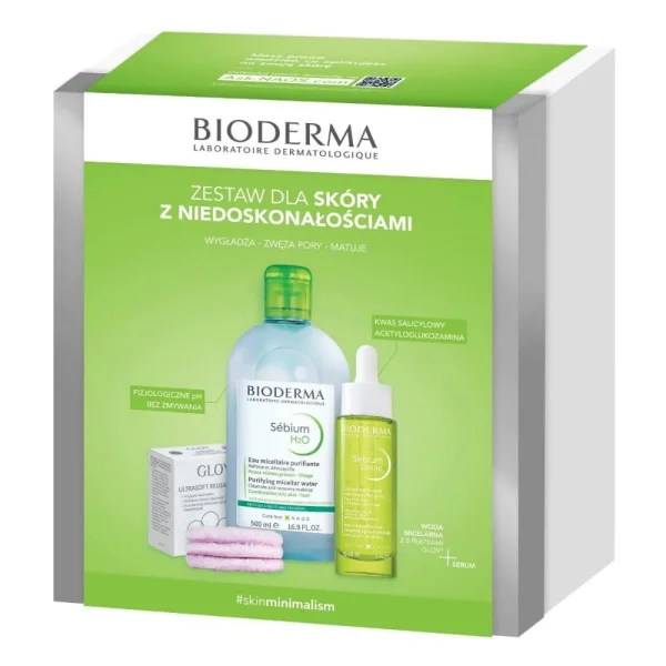 Zestaw Bioderma Sebium  Serum wygładzające 30 ml + Płyn micelarny, 500 ml + płatki wielorazowe Glov, 3 sztuki