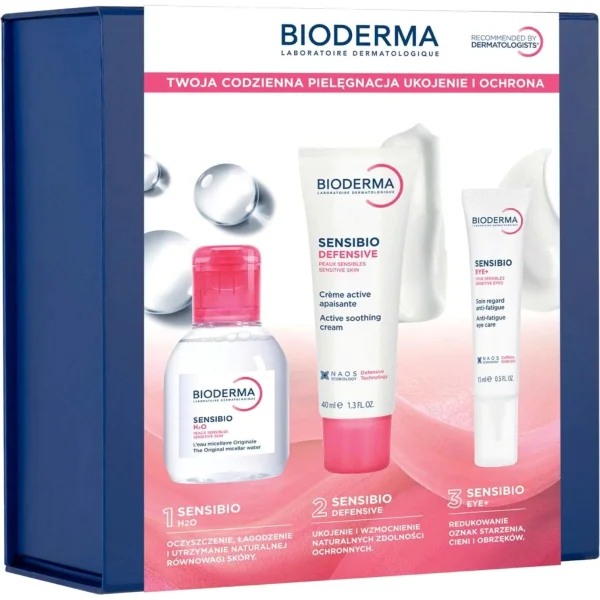 Zestaw Bioderma Sensibio Krem Defensive, 40 ml + krem pod oczy, 15 ml + woda micelarna, 100 ml